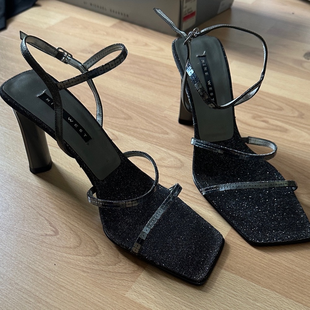 Nine West Sparkling Black Strappy Heels